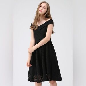 Chicwish Black Lace Off-Shoulder Midi Dress size XS women new